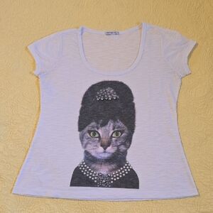 Stylish Cat Print White T-Shirt